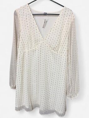 Old Navy Ivory & Sheer Flowy Midi dress with gold accents